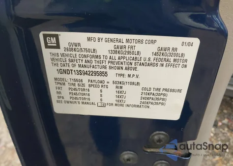 2004 Chevrolet Trailblazer Ls from USA, damaged, VIN 1GNDT13S942295855